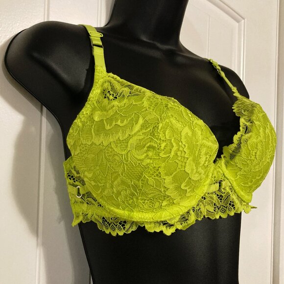 LA SENZA 32DD Chartreuse lace underwire molded cup bra unpadded acid green 32E - Picture 4 of 14